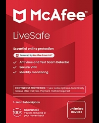 Buy McAfee Livesafe 1 Year 1 User Unlimited Devices Global Software CD Key and Compare Prices
