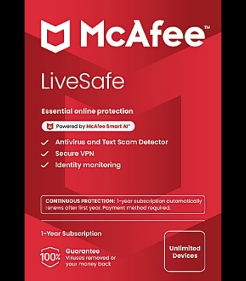 Buy McAfee Livesafe 1 Year 1 User Unlimited Devices Global Software CD Key and Compare Prices