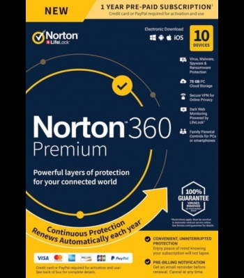 Buy Norton 360 Premium 75GB - 10 Devices 1 Year - Norton Key CD Key and Compare Prices 